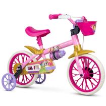 Bike Infantil Princesas Aro 12 Meninas Rodinhas Cestinho Garrafinha Adesivos Nathor