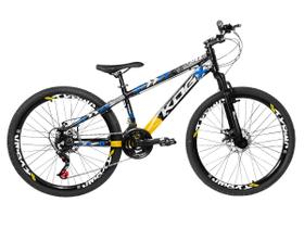 Bike kog aro 26 para grau tipo viking hupi gios 1x7 com garfo 29 preto com amarelo e azul