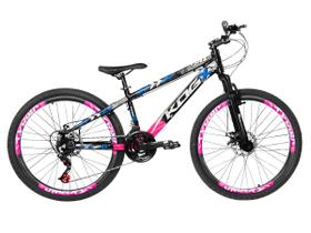 Bike kog aro 26 para grau tipo viking hupi gios 1x7 com garfo 29 preto com rosa e azul Bike kog aro 26 para grau tipo viking hupi gios 1x7 com garfo 29 preto com rosa e azul