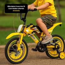 Bike Moto Cross Aro 16 Bicicleta Infantil Com Rodas Laterais Removíveis Amarela