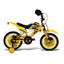 Bike Moto Cross Aro 16 Com Rodas Laterais Meninos Infantil Crianças Ciclismo UNITOYS Amarela