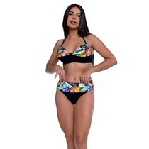 Bikini Feminino Bojo Fixo Meia Taça Estampa Dupla Cós Alto Bikini Feminino Bojo Fixo Meia Taça Estampa Dupla Cós Alto