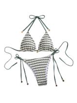 Bikini MakeMechic Listrado Triangular Tanga Halter Verde Escuro Bikini MakeMechic Listrado Triangular Tanga Halter Verde Escuro