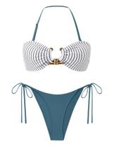 Bikini ZAFUL Bandeau: conjuntos de biquínis para mulheres, listras azuis, tamanho L