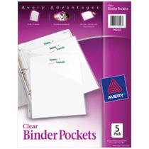 Binder Pockets Avery para encadernadores de 3 anéis Clear 8,5 x 11, pacote com 5
