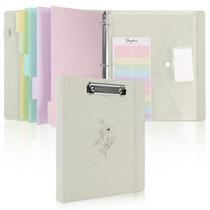 Binder SKYDUE 3 Ring com prancheta de 1 polegada de linho bege +acc