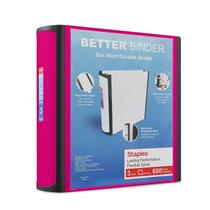 Binder Staples Better 3 anéis de 3 polegadas D View Pink 600 folhas