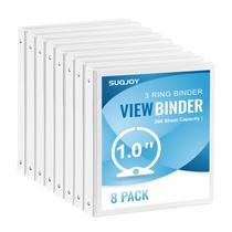 Binder SUQJOY de 3 anéis de 1 polegada com 2 bolsos internos, pacote com 8 unidades brancas