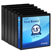 Binder SUQJOY de 3 anéis de 1,5 polegadas com capa Clear View, pacote com 6 unidades, preta