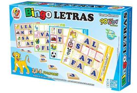 Bingo letras com 90 peças/letras em mdf 6mm e 4 cartelas cartonadas - Junges Bingo letras com 90 peças/letras em mdf 6mm e 4 cartelas cartonadas - Junges