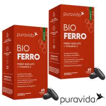 Bio ferro quelato + vit c pura vida 60 cps kit com 2