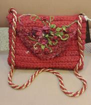 Bio Joia Bolsa Vermelha de Ombro Crochet de Palha Fios Nobres Especiais Bio Joia Bolsa Vermelha de Ombro Crochet de Palha Fios Nobres Especiais