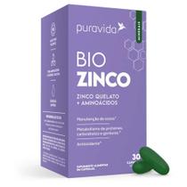 Bio Zinco Puravida - Zinco Quelato e Aminoácidos Glicina e L-Cisteína - Pura Vida - 30 Caps