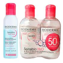 Bioderma Kit Água Micelar Calmante Embalagem com Duas de 250ml + Água Micelar Bifásica para Olhos e Lábios 125ml