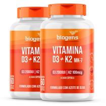 Biogens kit 2x vitamina d3 2000ui + k2 mk7 100mcg azeite oliva 60 caps