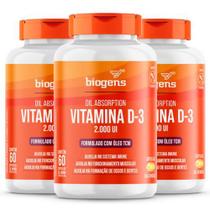 Biogens kit 3x ultra vitamina d3 2000ui 60 cápsulas gel com tcm (mct)
