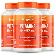 Biogens kit 3x vitamina d3 2000ui + k2 mk7 100mcg azeite oliva 60 caps