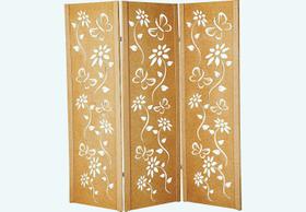 Biombo 3 Folha Floral Ripado Divisor Madeira Mdf Cru Painel Divisória Separador De Ambiente
