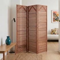 Biombo 3 Folhas Divisória Madeira Maciça Ripado p/ Área Interna Externa Jardim - Cedro Rosa