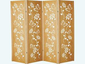 Biombo 4 Folha Floral Ripado Cru Divisor Madeira Painel Mdf Cru Divisória Separador De Ambiente