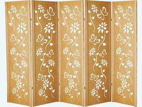 Biombo 5 Folha Ripado MDF Cru Divisor Ambiente Madeira Floral Divisória Painel Separador De Ambiente