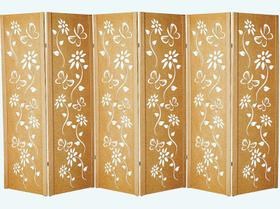 Biombo 6 Folha Ripado MDF Cru Divisor Ambiente Madeira Floral Divisória De Ambiente Painel Sanfonado