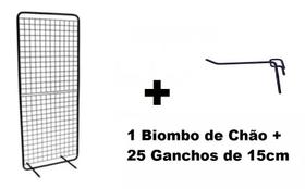 Biombo De Chão Expositor Aramado + 25 Ganchos De 15cm