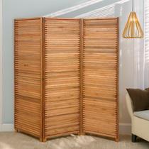Biombo Decorativo de Madeira 3 Folhas Ripado Sanfonado