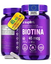 Biotina 45 mcg Cápsulas Veganas para Cabelo, Pele e Unhas Suplemento Vitamínico Natural Sem Glúten, Sem OGM 60 Cápsulas