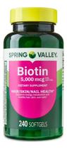 Biotina 5000mcg 240 Cápsulas Softgel - Spring Valley Biotina 5000mcg 240 Cápsulas Softgel - Spring Valley
