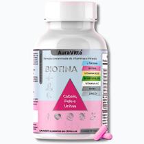 Biotina Concentrada AuraVitta Vitaminas e Minerais para Cabelo, Unhas e Pele Antiqueda Antiacne Fortalecimento capilar 60 cápsulas