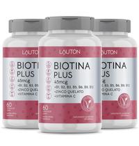 Biotina Plus 60 Cápsulas 45Mcg Lauton 3 Potes Biotina Plus 60 Cápsulas 45Mcg Lauton 3 Potes