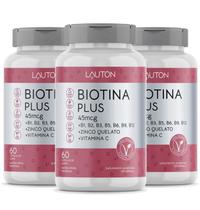 Biotina Plus 60 Cápsulas 45Mcg Lauton 3 Potes