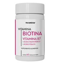 Biotina Suplemento Alimentar Rico Acido Fólico Vitamina Saúde Cabelos e Unhas Natunéctar Original Pote 60 Capsulas
