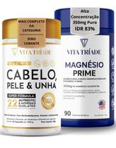 Biotina Vitamina Para Cabelo E Unha Cisteína Astaxantina D3 K2 22 Nutrientes 60 Cáps Magnésio 3 em 1 Concentrado 350mg 90 cáps Vita Tríade