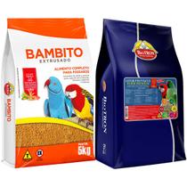 Biotron Farinhada Savor Psittacus Molhar 5kg + Ração Bambito Extrusado 5kg Ringneck Rosela Calopsita