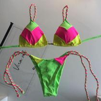 Biquini 01 duplo rosa com amarelo tamanho m Biquini 01 duplo rosa com amarelo tamanho m