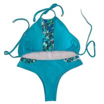 Biquini adulto cropped estampa geométrica azul g mais corpo