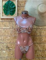Biquini animal print top meia taça com calcinha rregulavel