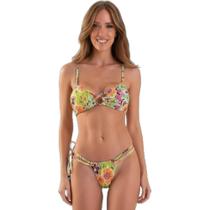 Biquíni Areia Branca Baly Frente Única Floral Verde