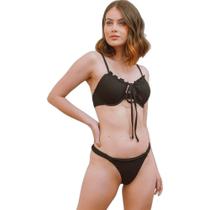 Biquíni Areia Branca Baly Frente Única Textura Preto