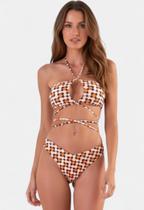 Biquíni Areia Branca Baly Transpassado Estampado Laranja