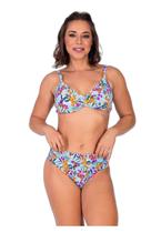 Biquíni Areia Branca Bio Pipa Frente Única Estampado Floral Azul