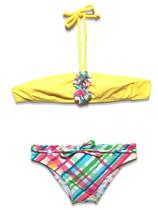 Biquíni Areia Branca Infantil sem alça Xadrez Estampado Biquíni Areia Branca Infantil sem alça Xadrez Estampado