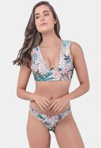 Biquíni Areia Branca Praya Cropped Floral Branco