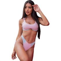 Biquíni Aro Inteiro Calcinha Bojo Top Resort Luxo Canelado Praia Feminino Sem Banho Suita Asa Delta Moda Forrado Sustentação