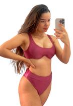 Biquíni Aro sem Bojo calcinha Cintura Alta Canelado Biquíni Aro sem Bojo calcinha Cintura Alta Canelado