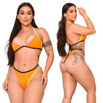 Biquíni Asa Delta Suplex Laranja Vibrante Neon Tiras Coloridas Moda Praia Verão Biquíni Asa Delta Suplex Laranja Vibrante Neon Tiras Coloridas Moda Praia Verão
