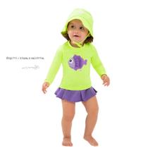Biquini Bebê Menina BGR Manga Longa em Malha Splash Amarelo e Roxo Estampa Peixinho