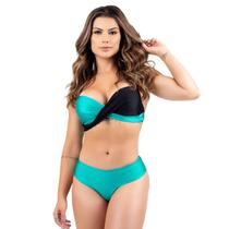 Biquíni Bicolor Com Bojo Transpassado Levanta Seio Textura Brilho